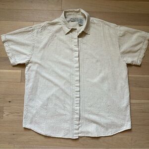 Vintage Cotton Linen Embroidered Button Down Top